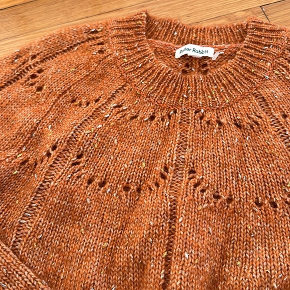 NWOT Roberta Roller Rabbit Velma alpaca wool orange rust SPECK sweater eyelet - Picture 4 of 5